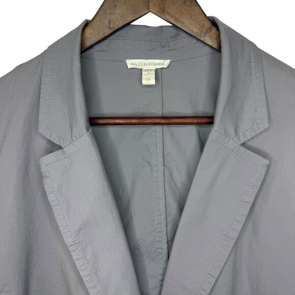 Eileen Fisher Blazer Large‎ Organic Cotton Stretch Poplin Gray Jacket $248 - Picture 4 of 8
